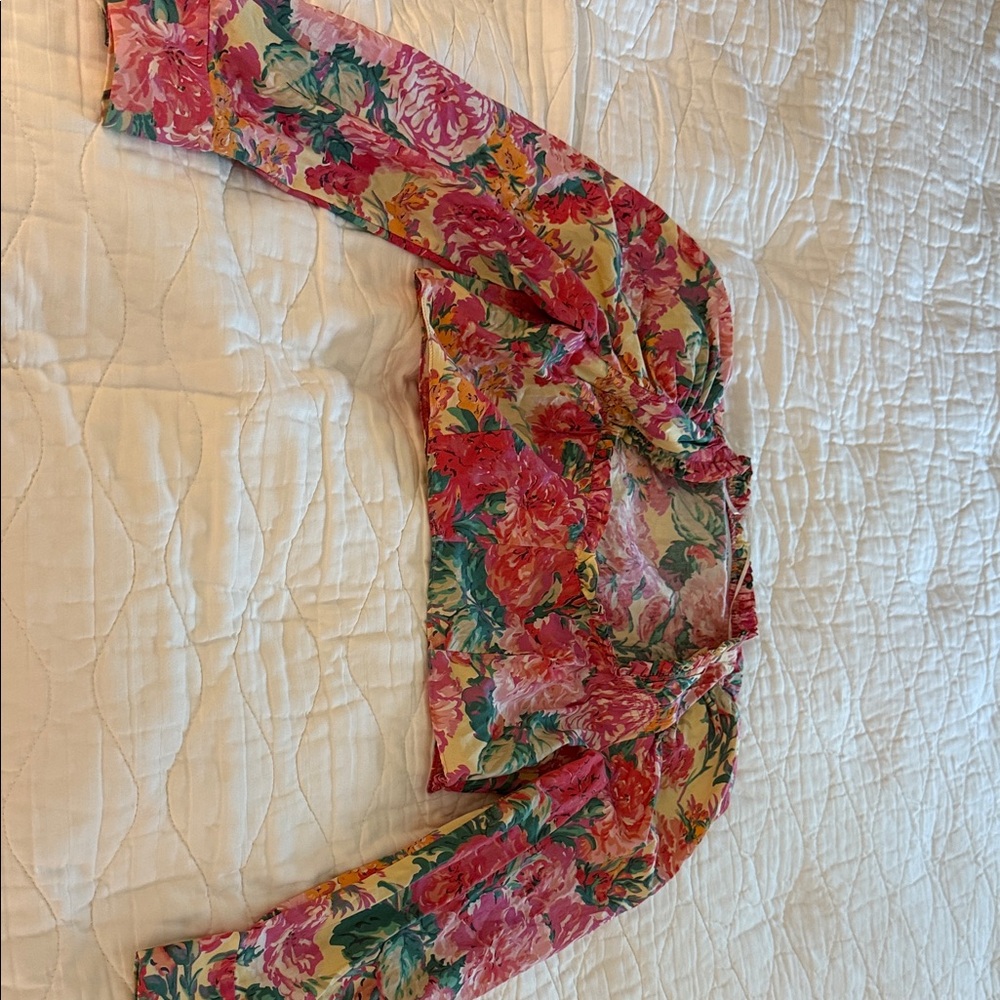 Zara Pink Floral Long-Sleeve Crop Top